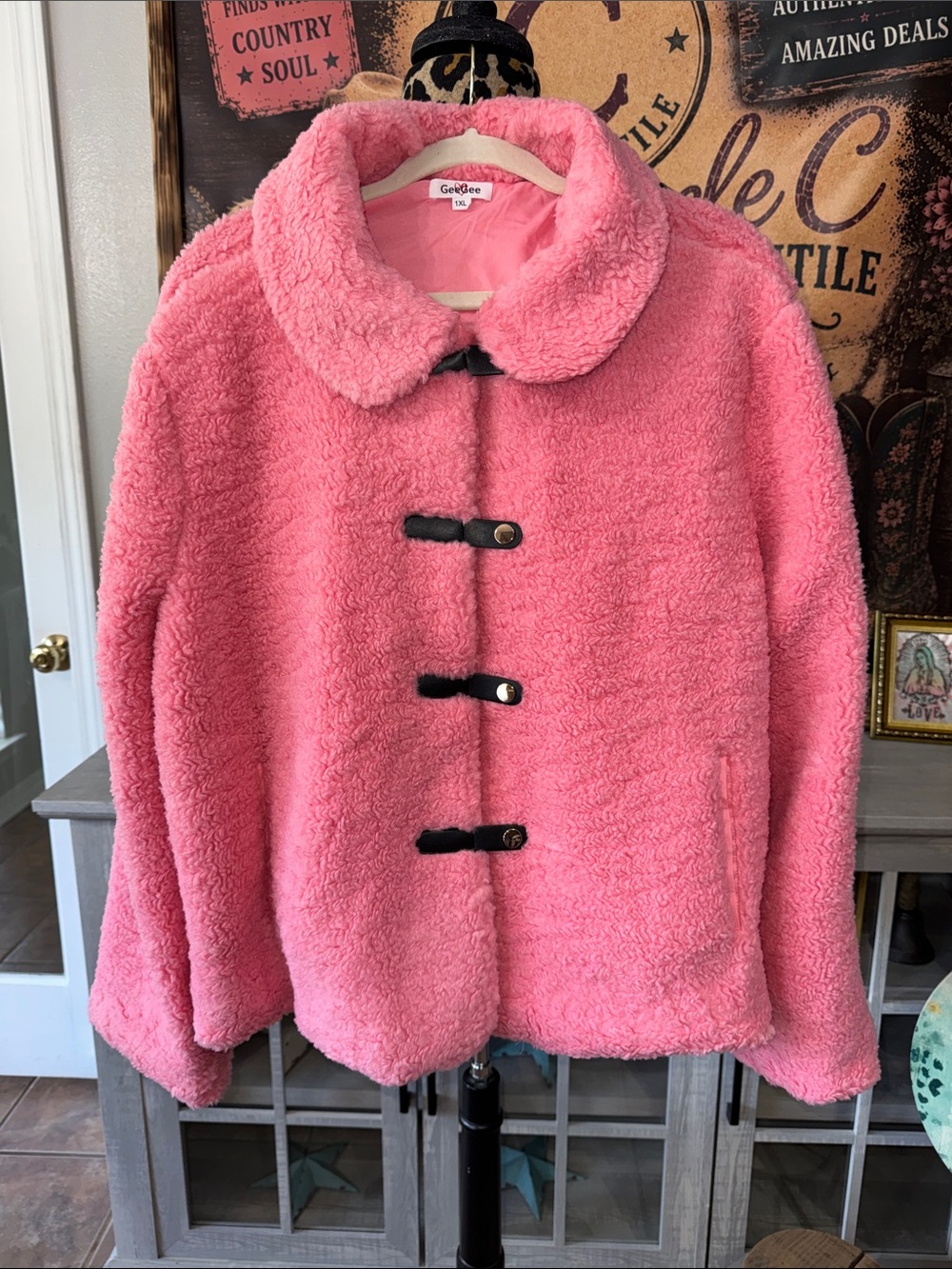 GeeGee Pink Faux-Shearling Toggle Jacket Sz 1XL